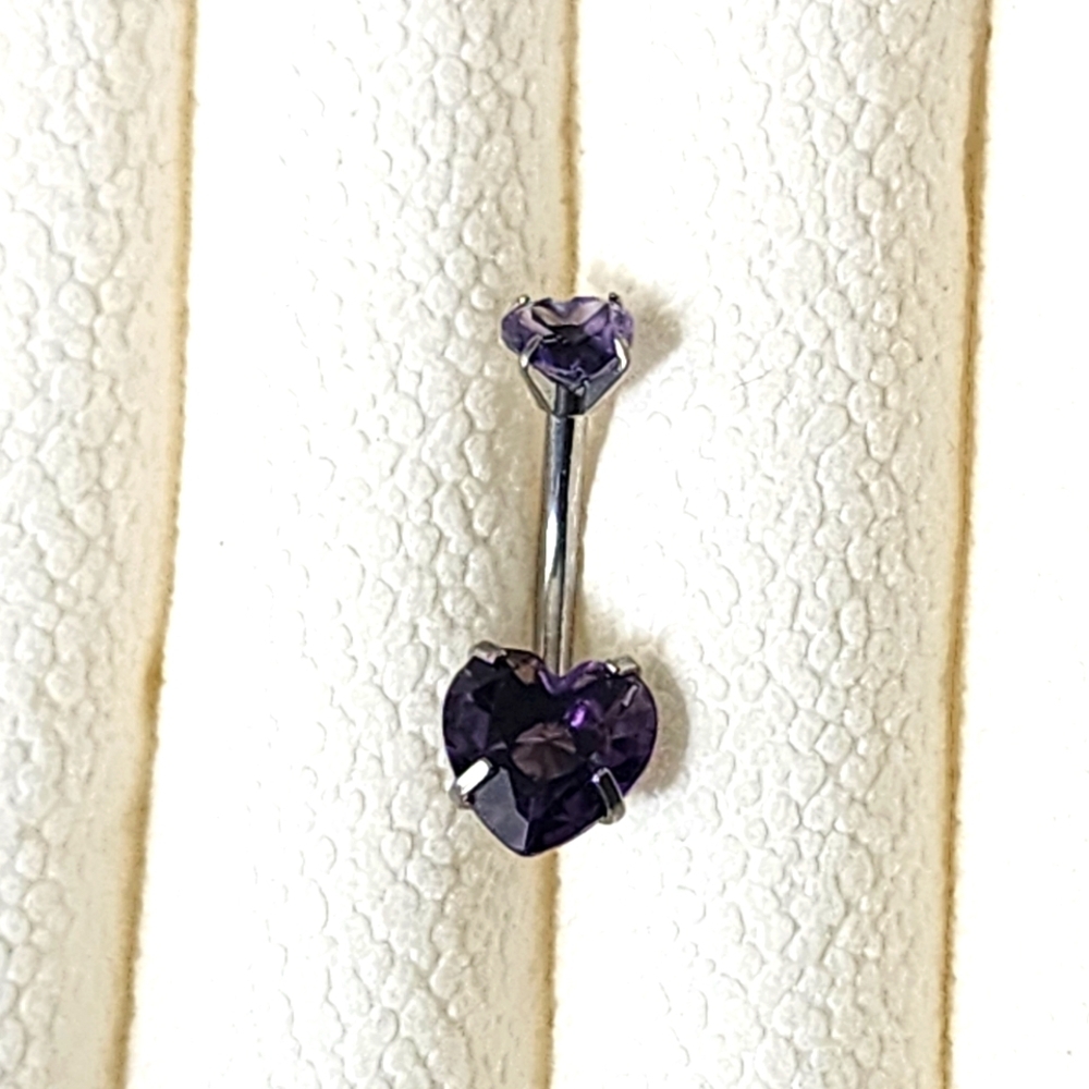 SIMULATED amethyst Heart BELLY BUTTON ring